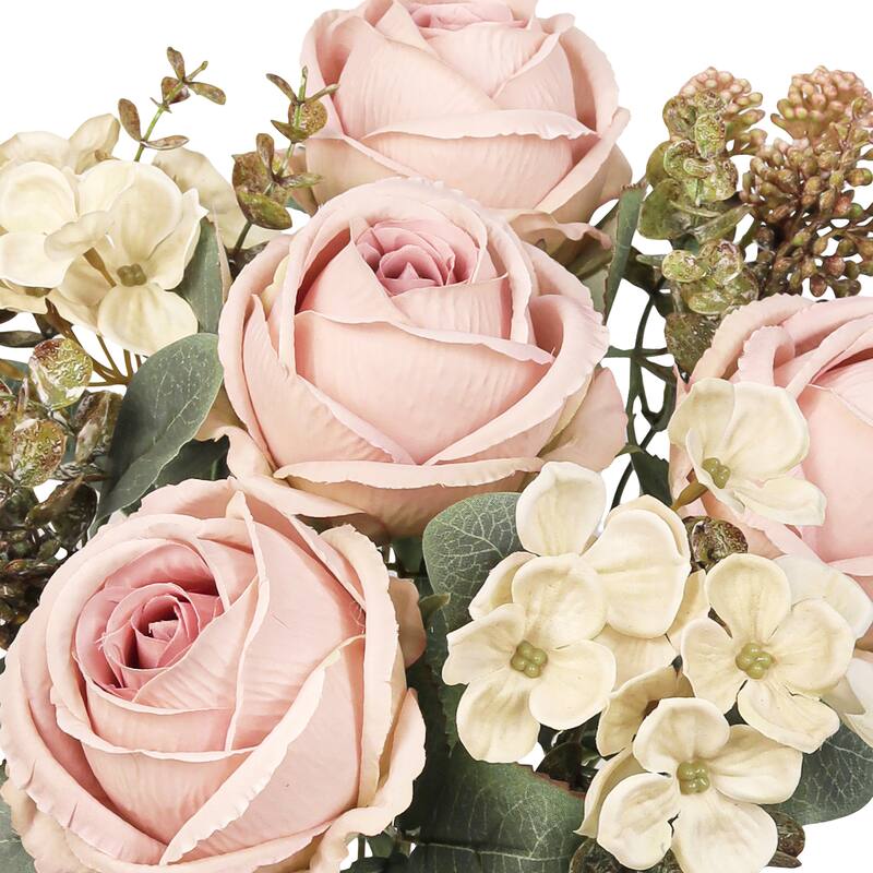 Set of 2 Blush Ivory Artificial Mixed Rose Hydrangea Berry Flower Stem Bush Bouquet 19in - 19" L x 10" W x 10" DP