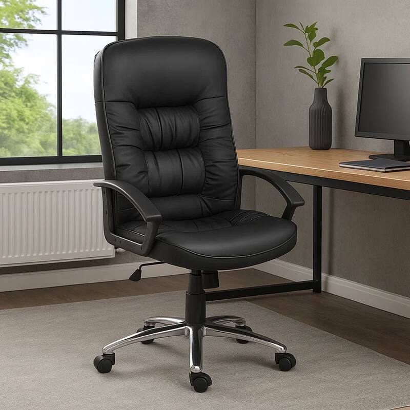Mala High Back Office Chair, Black Faux Leather, Spring Tilt Mechanism