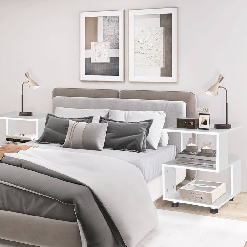 2-Tier Magic Cube Nightstand Hollow Rectangle Design Set of 2
