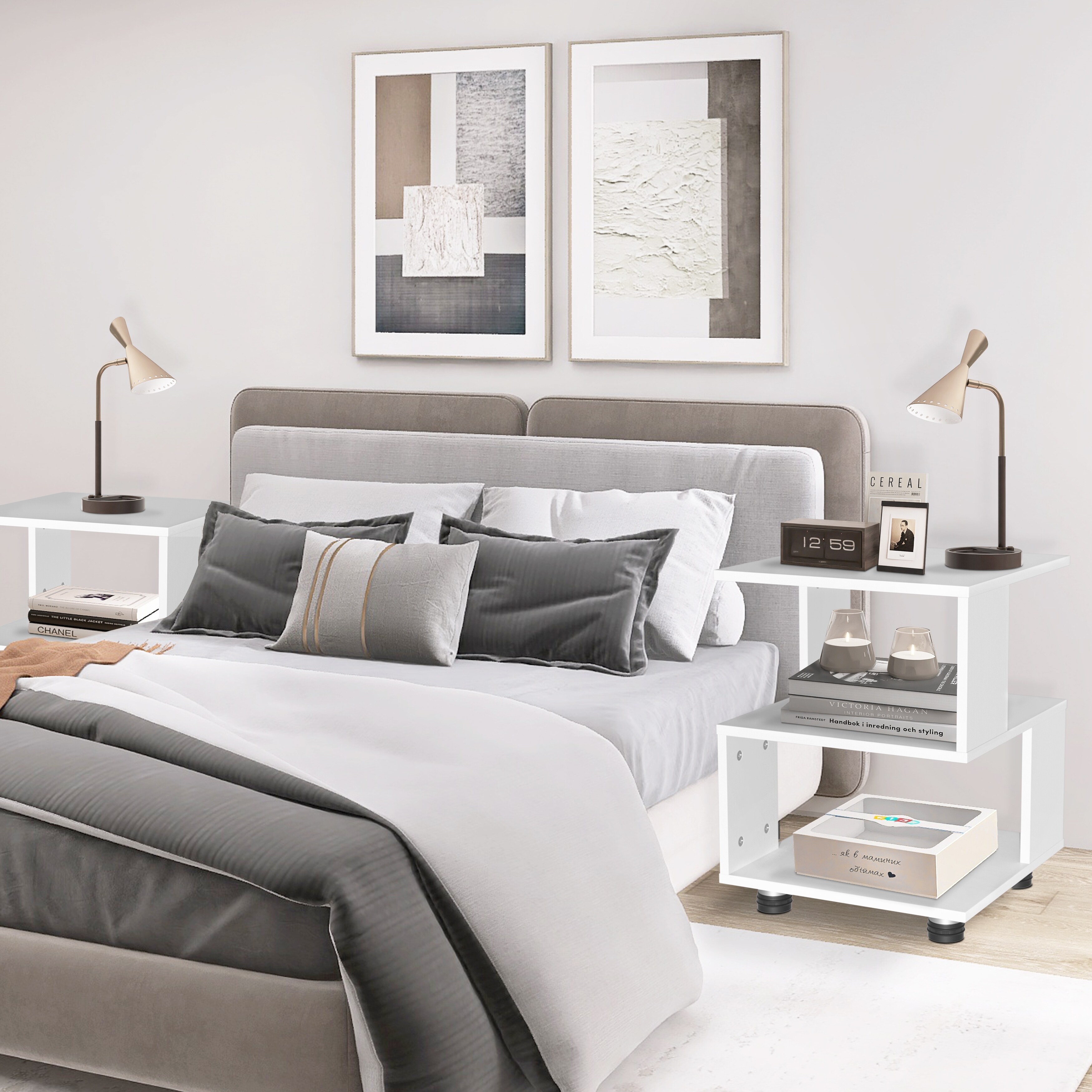 Modern 2-Tier Hollow Rectangle Magic Cube Nightstands-image