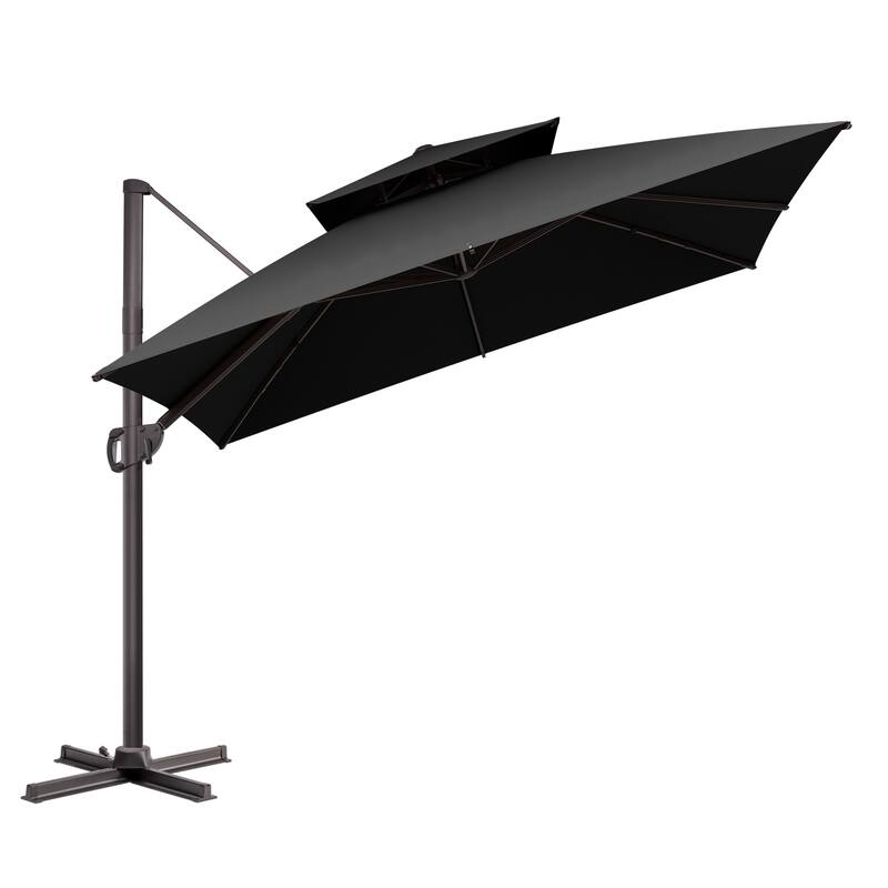 VredHom Double Top 10x10 FT Square Patio Cantilever Umbrella with Cross Stand - Black
