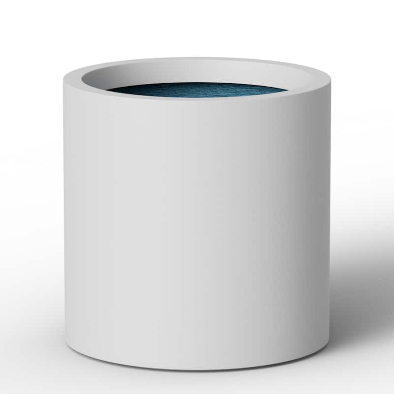 Concrete Tall Round Pot Cylindrical Flower Planter with Drainage Hole - 12.5 x 12.5 in - Pearl White(Enhanced Interior)
