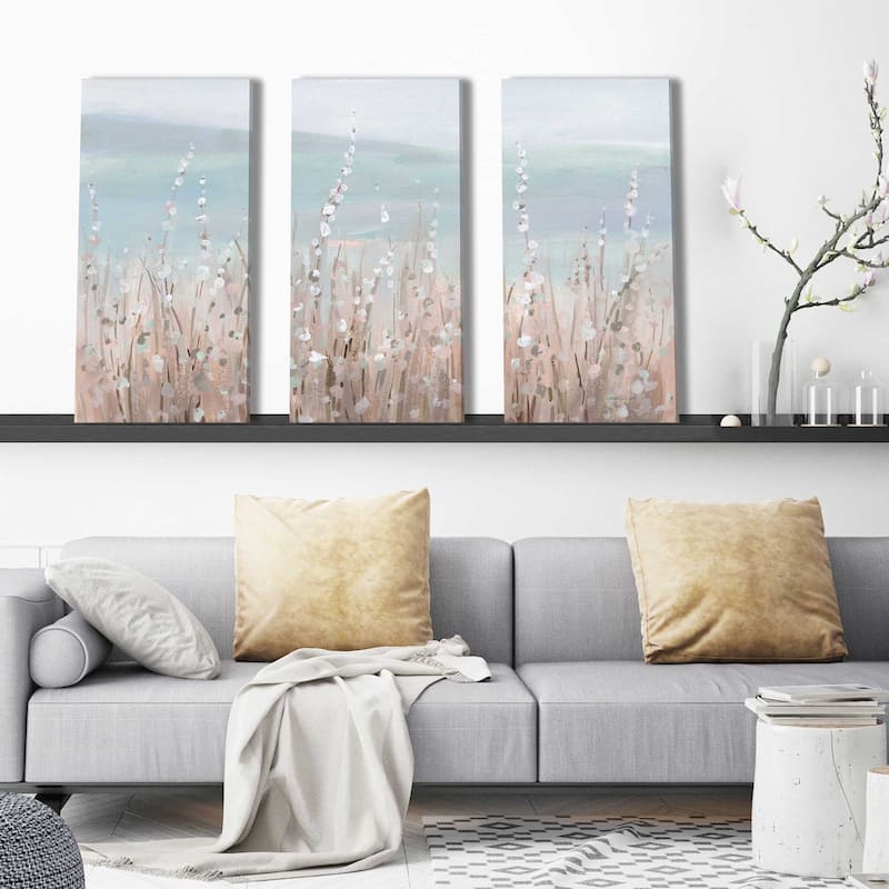 "Coastal Morning Blooms" 3 Piece Set on Canvas