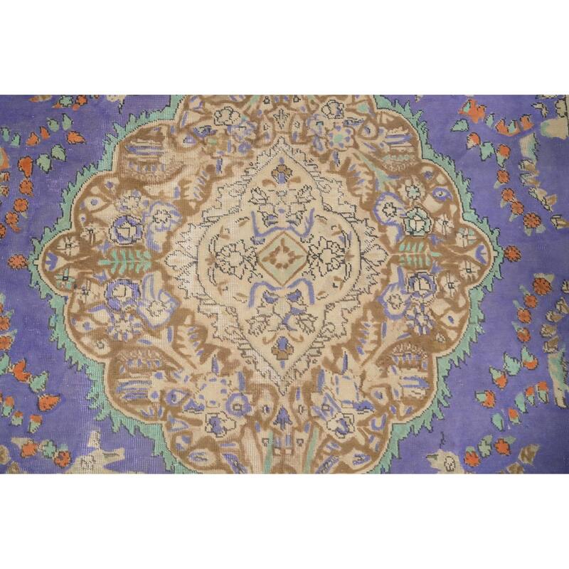 Hand Knotted Oriental 100% Wool Carpet Traditional Floral Purples Tabriz Area Rug - 9' 9'' X 6' 7''