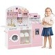 preview thumbnail 31 of 30, Costway Kids Kitchen Set Wooden Kitchen Playset with Clock, Microwave, - See Details