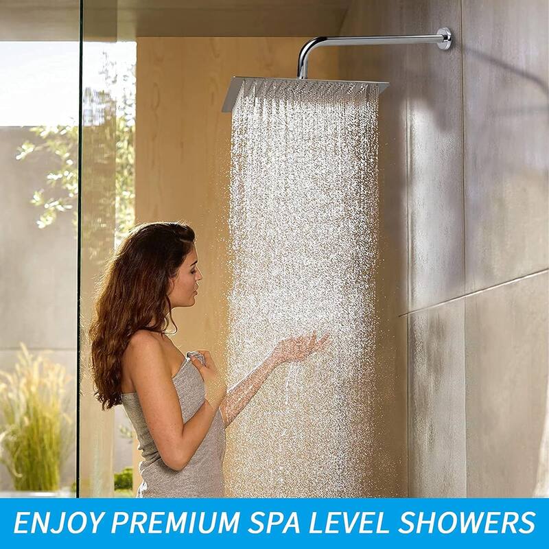 12 Inch Brushed Nickel Rain Shower Head,Square Ultra Thin 304 Stainless Steel High Pressure Shower Head Waterfall Shower Head