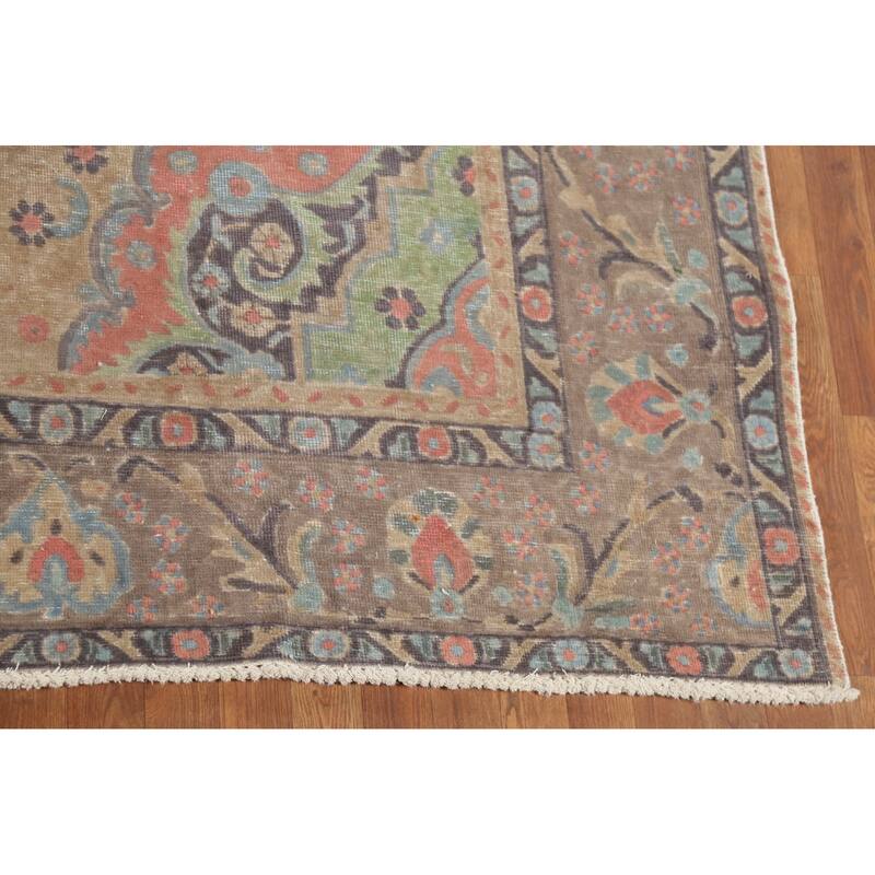 Brown Tabriz Persian Vintage Area Rug Handmade Traditional Wool Carpet - 9'4"x 12'9"