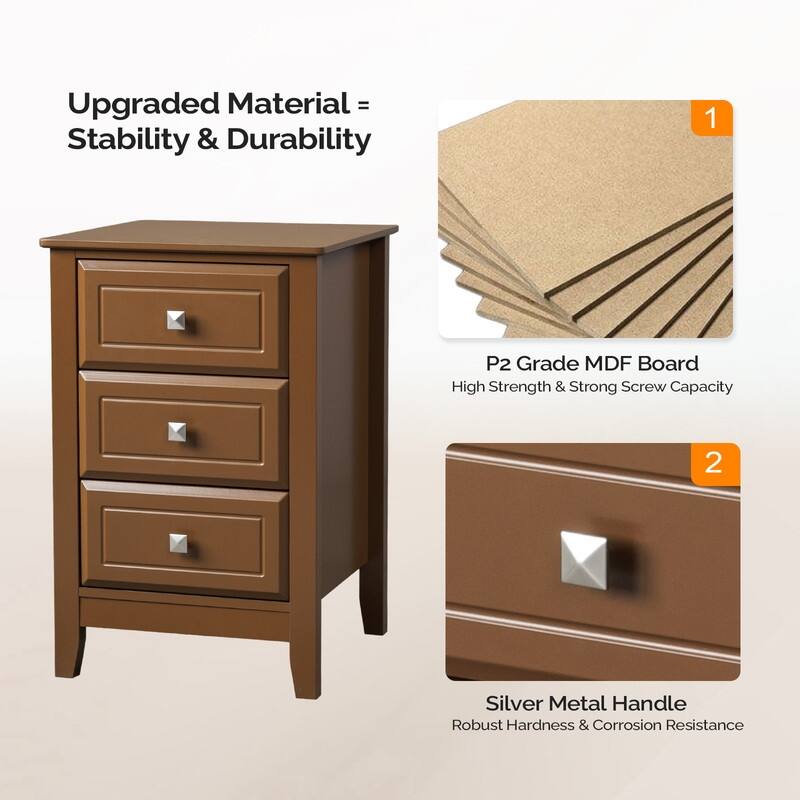 Three Drawer White Nightstand