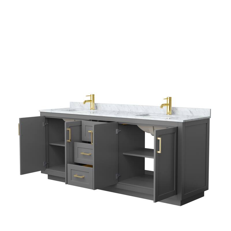 Miranda Double Vanity Set, White Carrara Marble Top, No Mirror