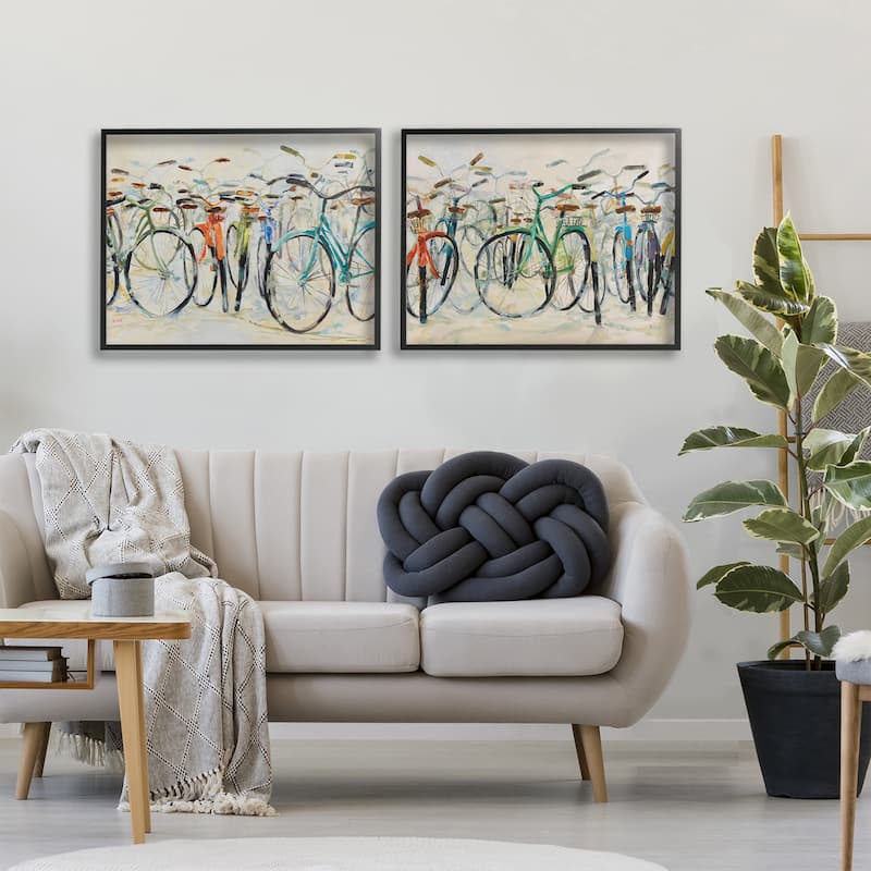 Stupell Dynamic Bicycles on Beige Framed Giclee Art Design By Dusza (Set of 2)