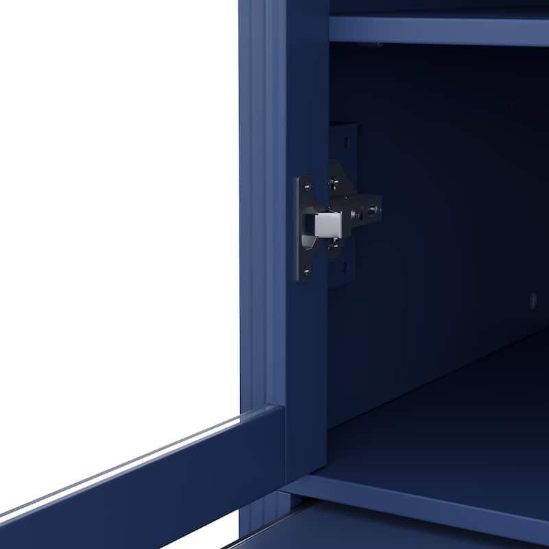 72''H Kitchen Pantry, Display Storage Cabinet with Glass Doors and Drawers, Serving Trays and Shelves