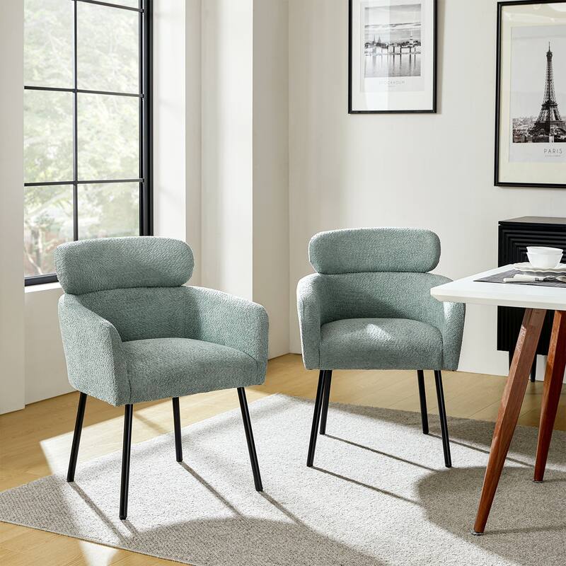 Amos Modern Boucle Dining Chair with Adjustment Feet Set of 2 by HULALA HOME - Sage
