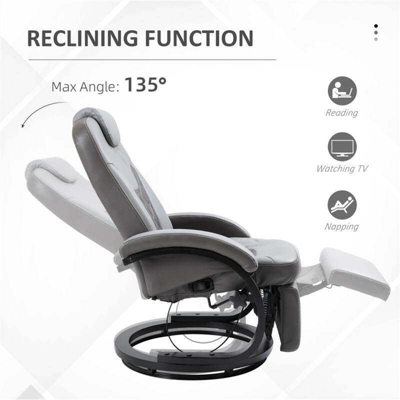 Grey PU Leather Recliner Chair with 360 Swivel Manual Recline Footrest Cup Holders and Side Pockets for Living Room