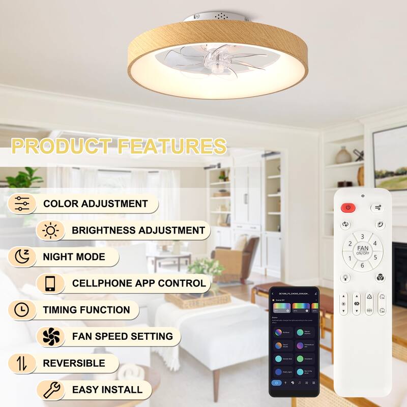 Cusp Barn 20" Modern RGB Ceiling Fans with Light, Low Profile Flush Mount Smart Ceiling Fan with Alexa/Tuya APP/Voice Control