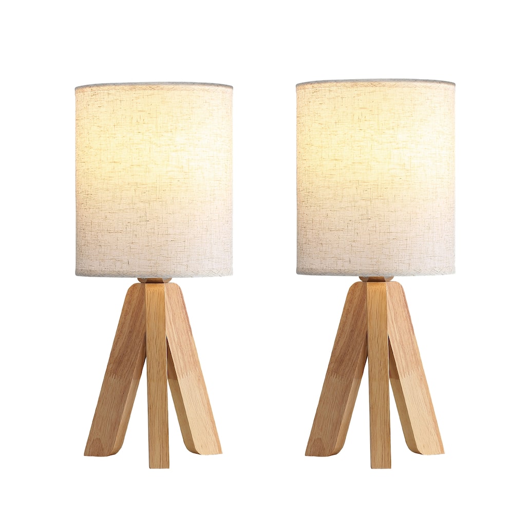 Modern Wood and Linen Table Lamp with Rocker Switch - Natural Wood & Beige Fabric Shade (No Bulb Included)