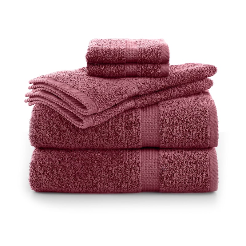 Utica 6-Piece Towel Set 100% Cotton Highly Absorbent & Soft - Red