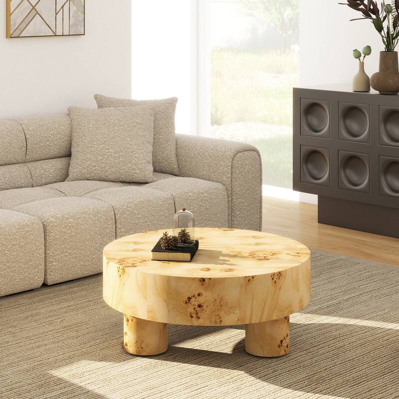 Nebula 35.5" Burl Wood Round Coffee Table with Pillar Legs