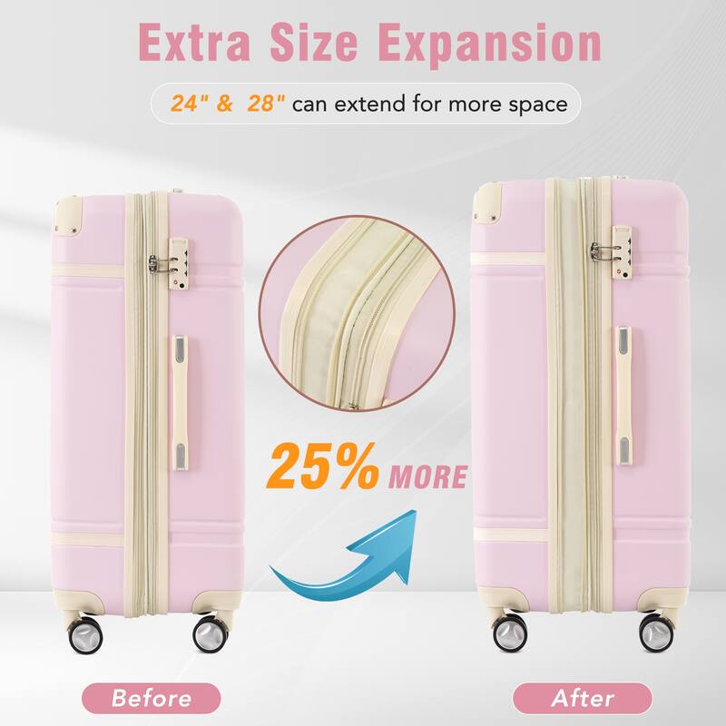 Lightweight 3-Piece Hardside Luggage Set with TSA Lock, 20" & 28" Spinner Suitcases & Cosmetic Case