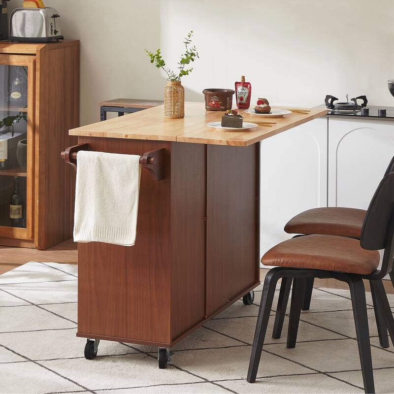 Kitchen Island with Drop Leaf Countertop, Rolling Kitchen Island Cart