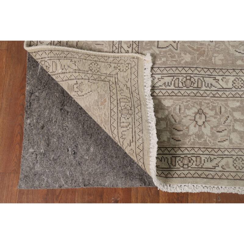 Beige Distressed Tabriz Vintage Persian Rug Hand-Knotted Wool Carpet - 6'9" x 9'6"