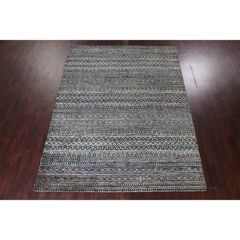 Chevron Abstract Jute/ Wool Oriental Living Room Area Rug Hand-knotted - 8'7" x 11'4"