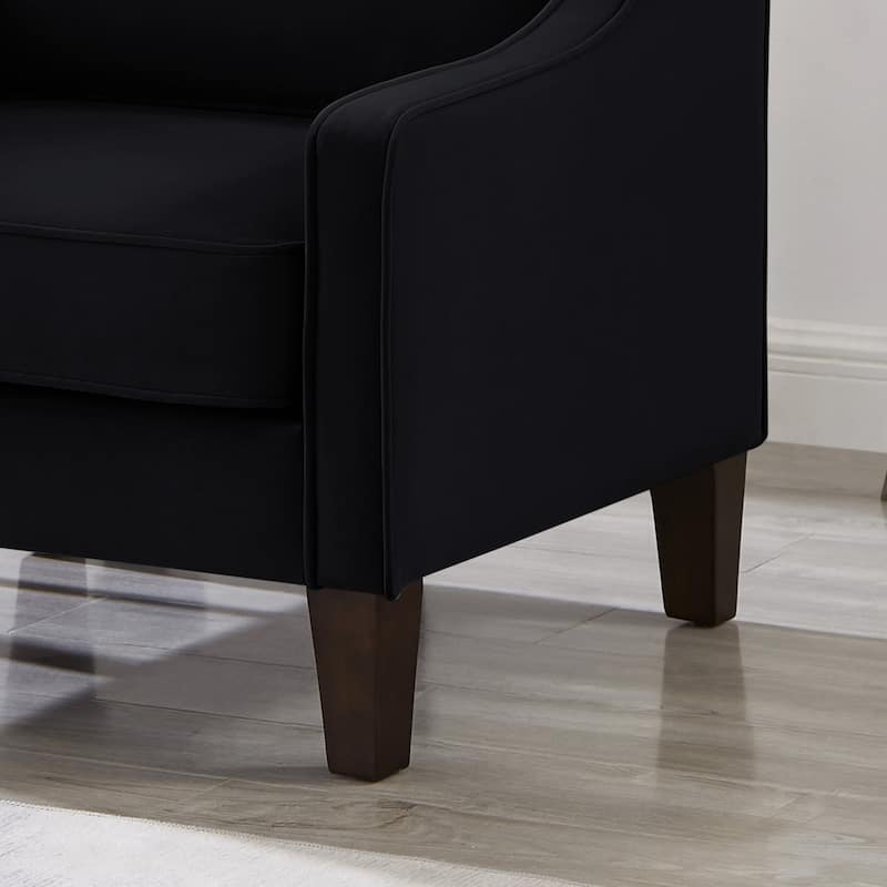 Black Modern 29" Velvet Upholstered Arm Chair with Wooden Legs for Living Room