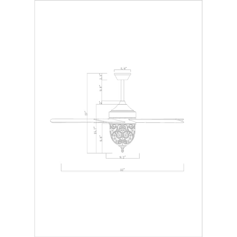 Jaxen 52 Inch Antique Bronze Crystal Ceiling Fan 2 Light with Remote