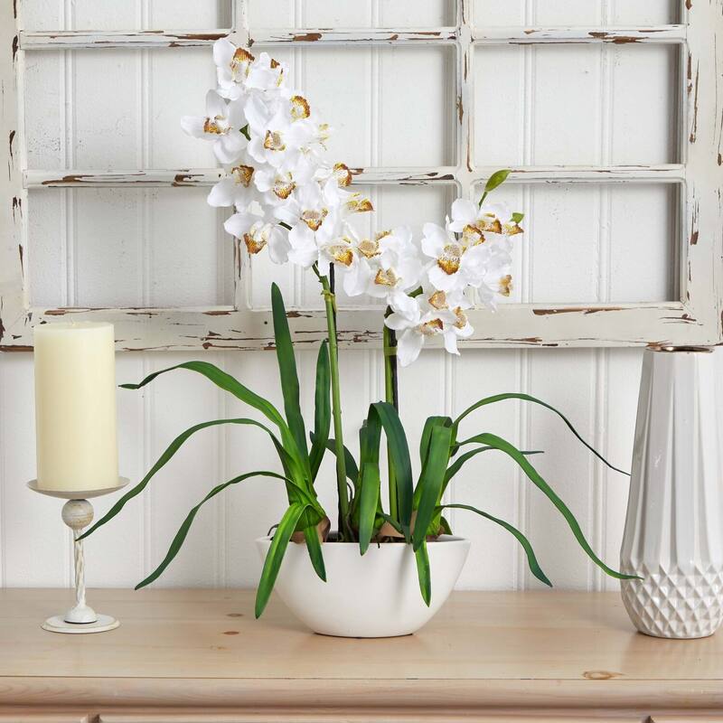 Silk Flower Arrangement with Vase - Antique White Floral DÃ©cor for Home - 30