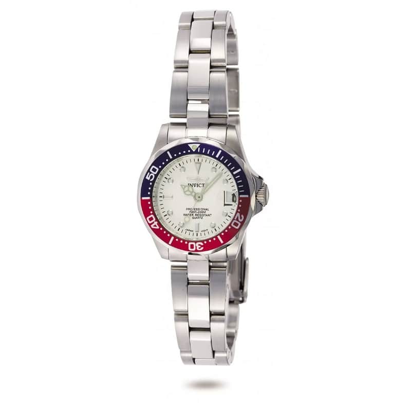 Invicta Women's 8940 Pro Diver Quartz 3 Hand Silver Dial Watch - White
