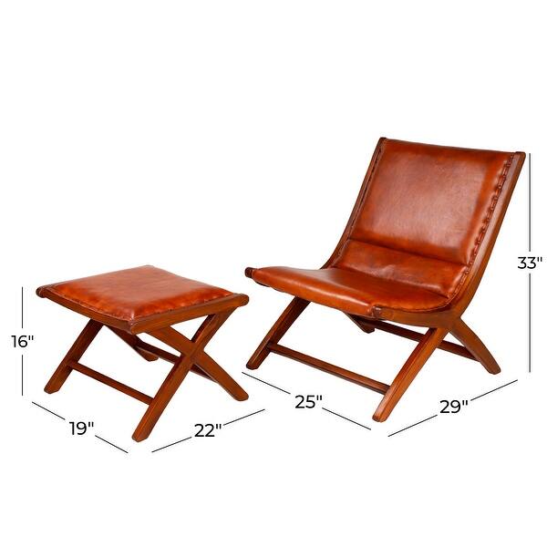 Dark Brown Wood Upholstered Leather Accent Chair with Ottoman with