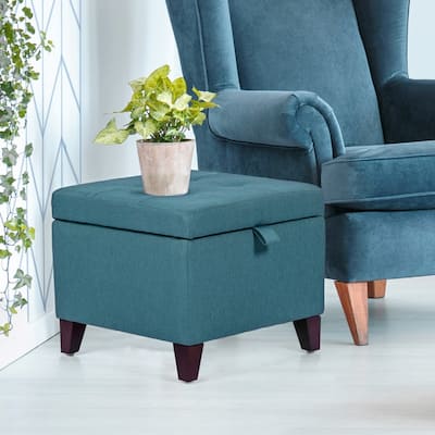 Adeco Square Fabric Storage Ottoman with Tufted Flip Top