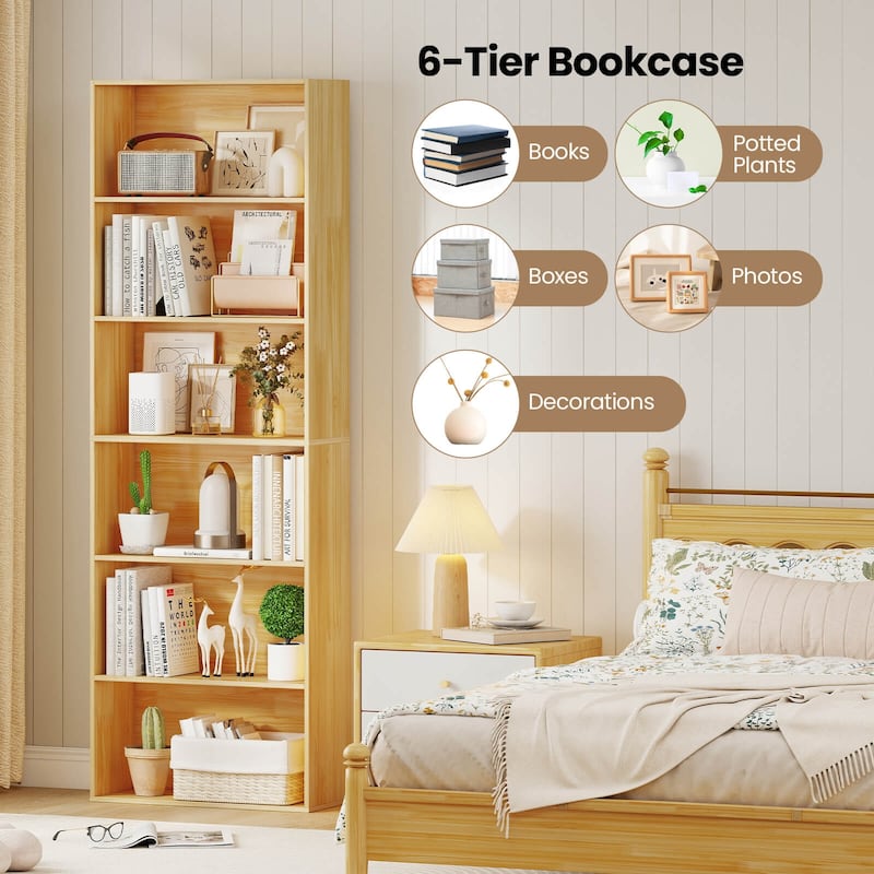 Costway 70" Tall 6-Tier Bookcase with 6 Open Shelves Anti-Toppling - See Details