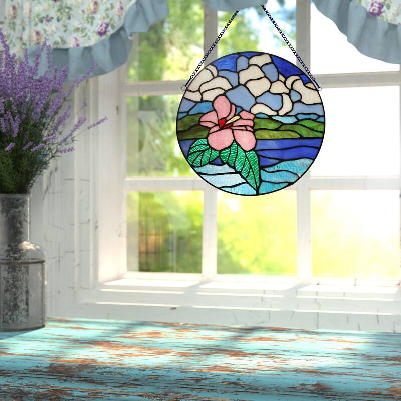 Tropical Hibiscus River of Goods Pink Stained Glass Window Panel