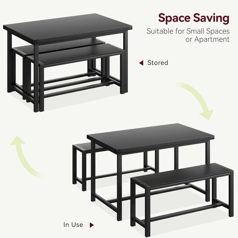 Dining Table Set for 4 with 2 Benches