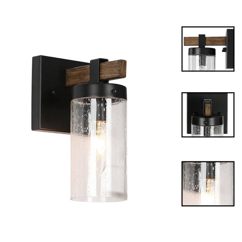 1 Light wall sconces black and wood wall lighting glass, metal bedroom wall light