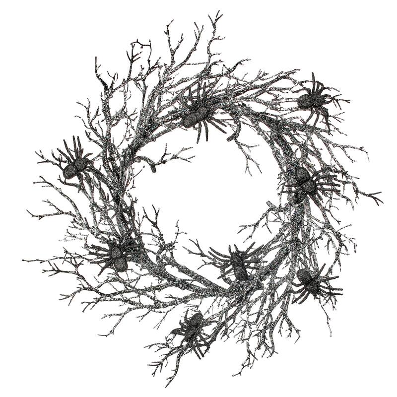 28" Glitter Branch Spider Wreath