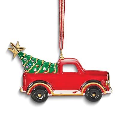 Curata Christmas Tree in Red Truck Glass Ornament