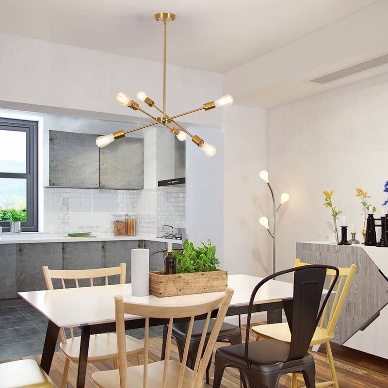 Modern 6-Light Sputnik Linear Chandelier, Modern Sputnik Sphere Chandelier for Dining Room Living Room Bedroom Kitchen
