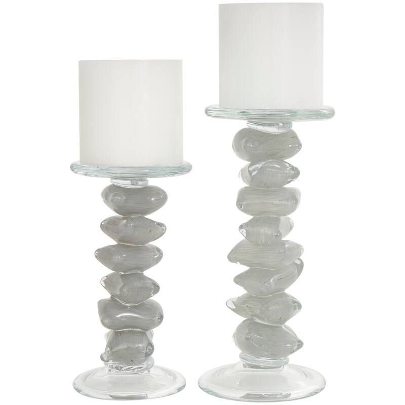 Clear or Green Glass Stacked Stone Candle Holder (Set of 2)