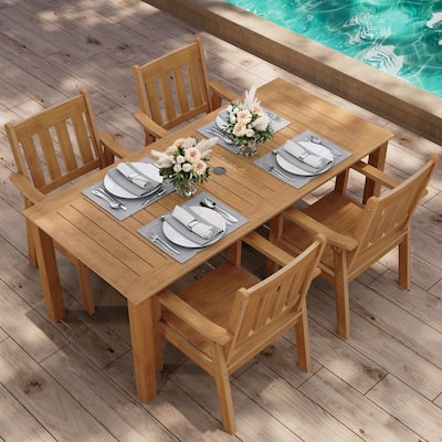 WINSOON 5-Piece HIPS All Weather Outdoor Patio Dining Sets with Umbrella Hole& Aluminum Frame,1-Table 4-Chairs