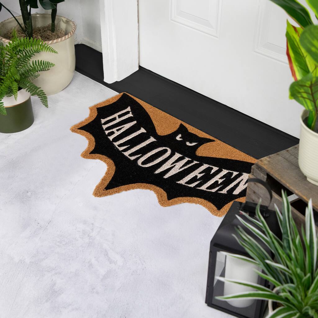 Natural Coir "Halloween" Bat Shaped Doormat 18" x 30" - 30