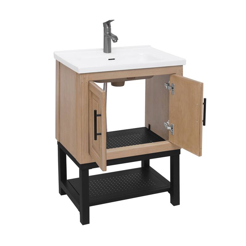 Roomfitters 24" Bathroom Vanity with Sink, Freestanding Storage Cabinet with 2 Doors and Open Shelf