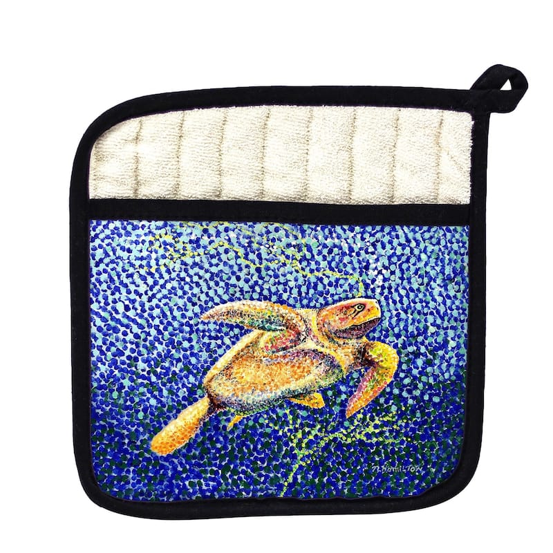 Pointilist Sea Turtle II Pot Holder - 9x9