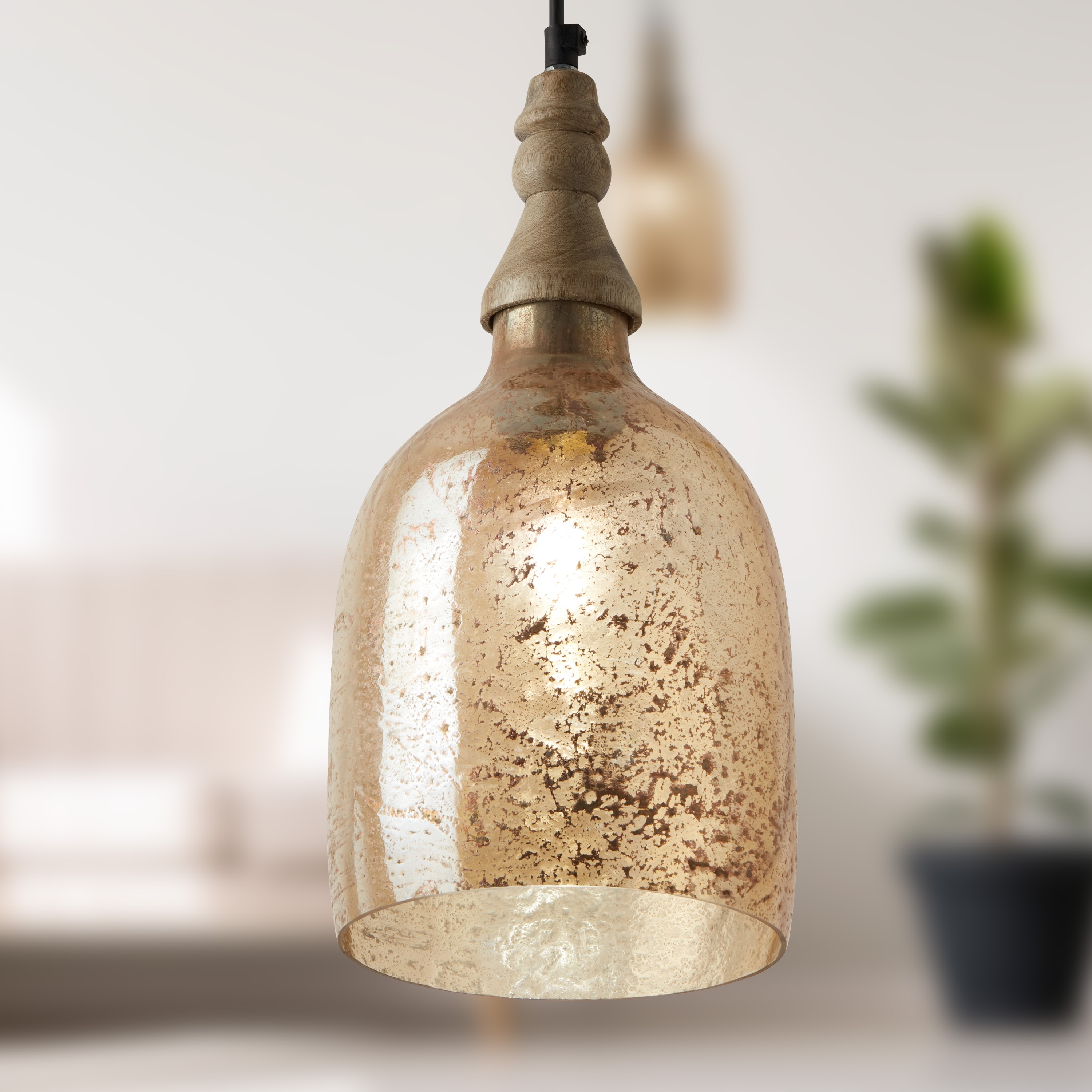 River of Goods Lucien Bell-Shaped Pendant Lamp with Champagne Glass Shade - Champagne/Gold/Brown - 7" x 7" x 15.25"/74.25"