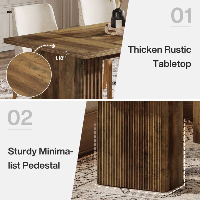 Farmhouse Dining Table for 4-6, 63-Inch Rectangle Kitchen Table with Double Robust Pedestals