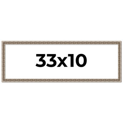 33x10 Frame Silver Versailles Ornate Solid Wood Picture Frame | 1 Inch