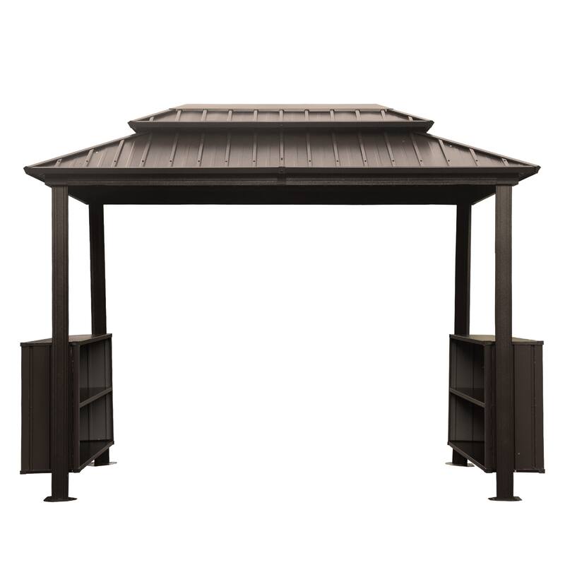 GDFStudio - Terry Outdoor BBQ Grill Gazebo with Hardtop Roof and Shelves, Aluminum Frame Patio Canopy
