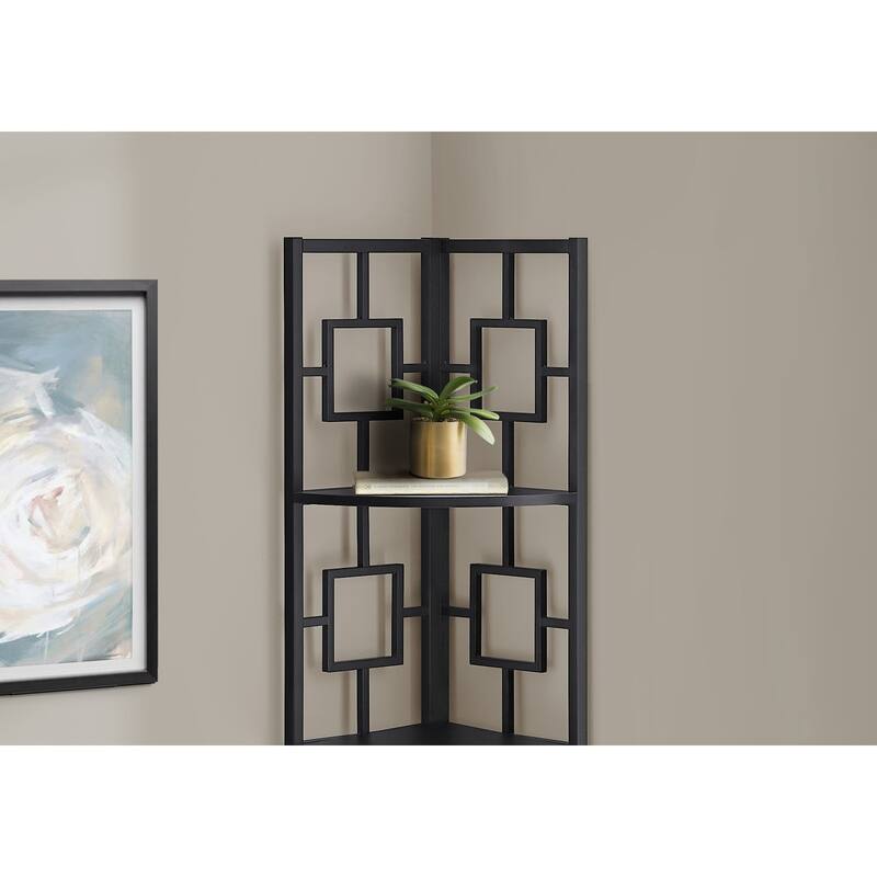 Bookshelf, Bookcase, Etagere, Corner, 4 Tier, 62"h, Office, Bedroom, Laminate, Metal, Contemporary, Modern