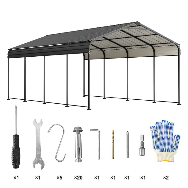 GDFStudio - Oliver Heavy Duty Outdoor Carport Gazebo with Waterproof Shade and Reinforced Base