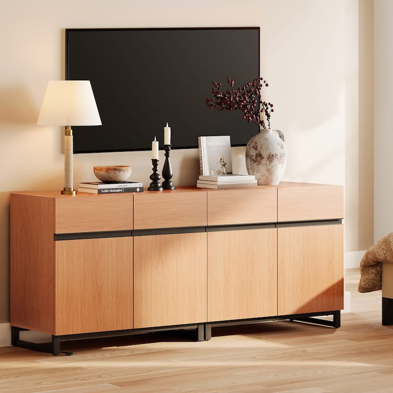 WAMPAT Modern TV Stand with Storage Cabinets for Living Room,Bedroom,Brown - 2PCS - Mocha